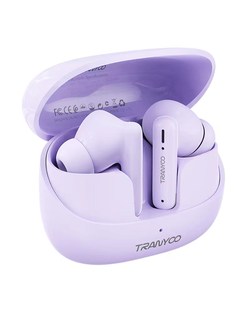 M26 TRANYOO TWS Bluetooth 5.3 Wireless Bluetooth Earphone Sports Waterproof Gaming Earpod Touch Stereo Headset With Mic Purple