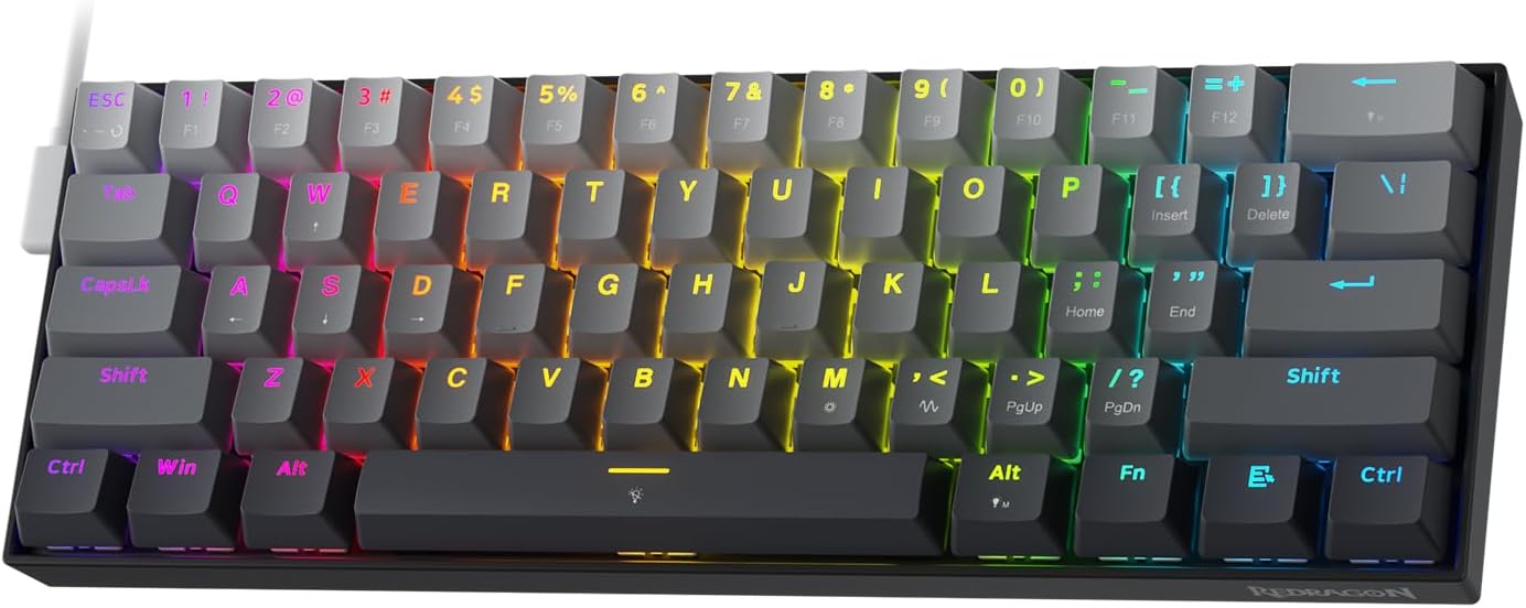 Redragon K617 Rapid Trigger Gaming Keyboard, 60% 61 Keys Wired Mechanical Keyboard w/Hyper-Fast Actuation, Dedicated Magnetic Switch, Actuation Point 