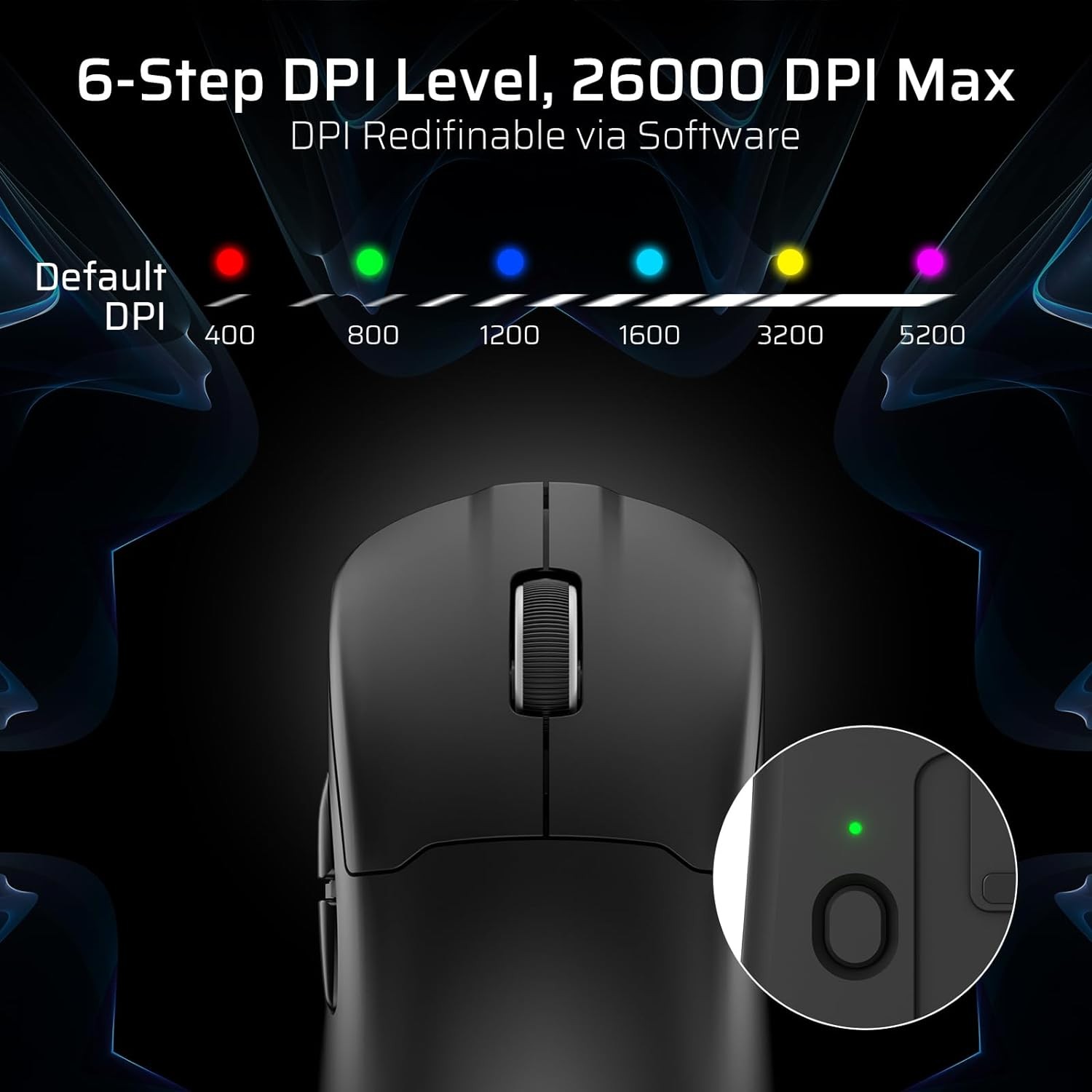 LTC GM022 Superlight 3-Mode Wireless Gaming Mouse with RGB Charging Dock, PAW3395 26K DPI Sensor, 55G Lightweight Ergonomic Bluetooth Gaming Mouse