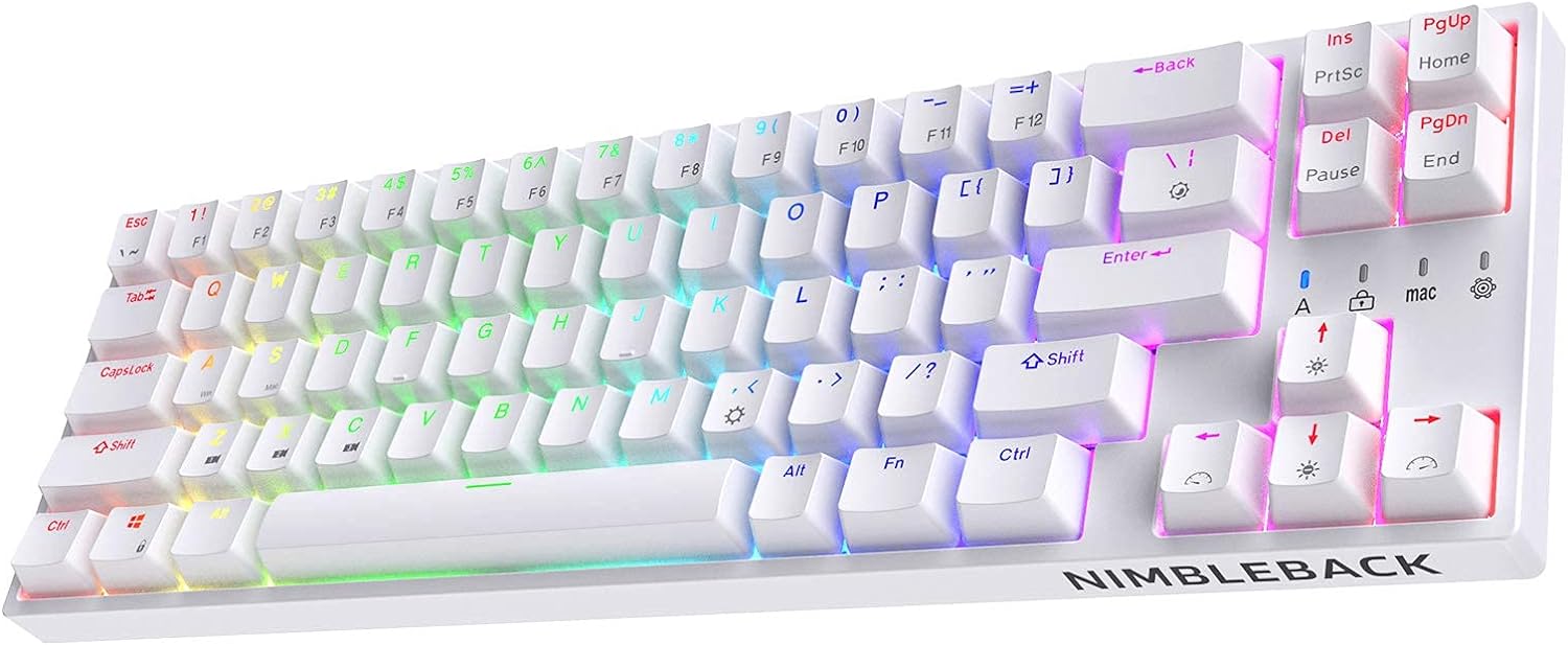 LTC NB681 Nimbleback Wired 65% RGB 68 Keys Gaming Hot-Swappable Mechanical Keyboard(Blue Switch, White) 