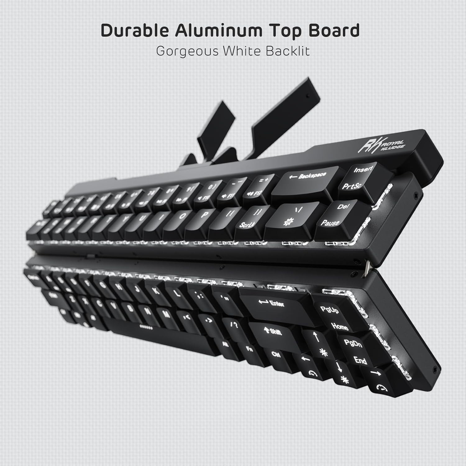 RK ROYAL KLUDGE F68 60% Foldable Low Profile 68 Keys Mechanical Keyboard, Wireless Mechanical Keyboard with Aluminum Body, Built-in Stand Holder