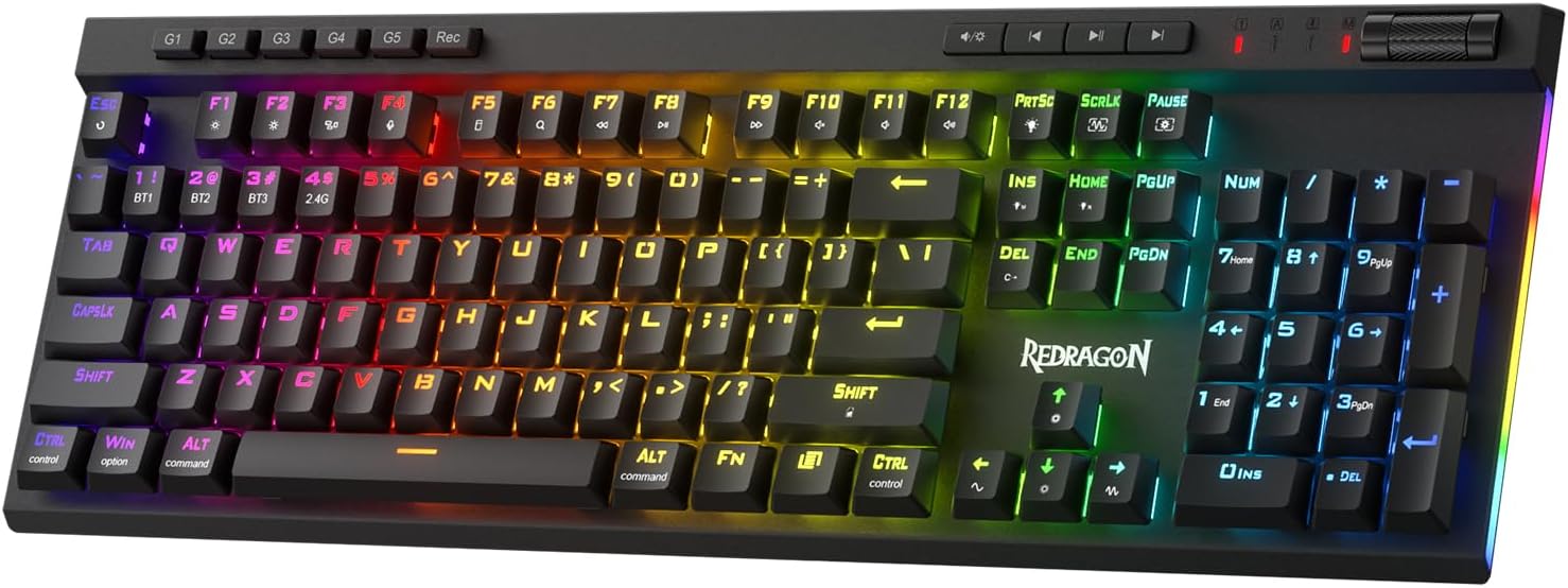 Redragon K580 PRO Wireless RGB Gaming Keyboard 3-Modes 104 Keys Hot-Swap Socket Linear Red Switch