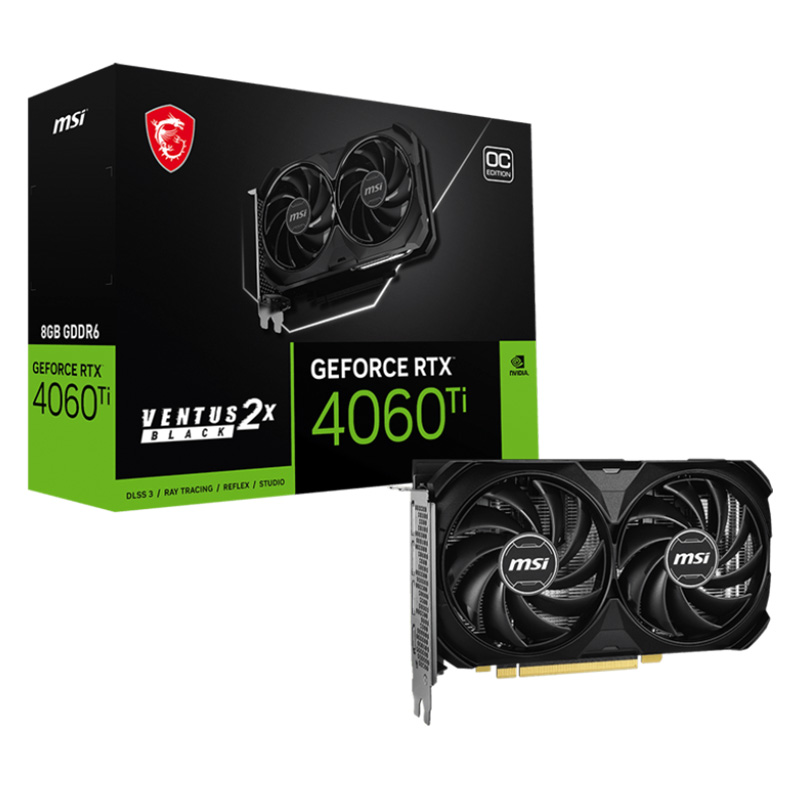 MSI GeForce RTX 4060 Ti Ventus 2X Black E1 OC 8G Graphics Card (RTX 4060 Ti 8G VENTUS 2X BLACK E1 OC)