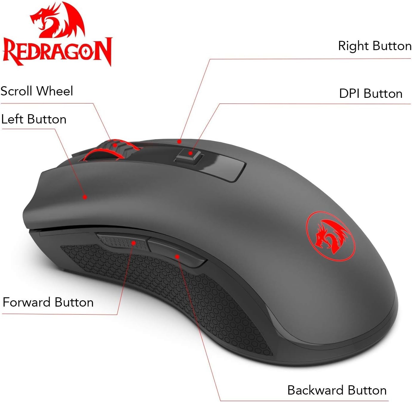 Redragon M652 Optical 2.4G Wireless Mouse with USB Receiver, Portable Gaming & Office Mice, 5 Adjustable DPI Levels, 6 Buttons