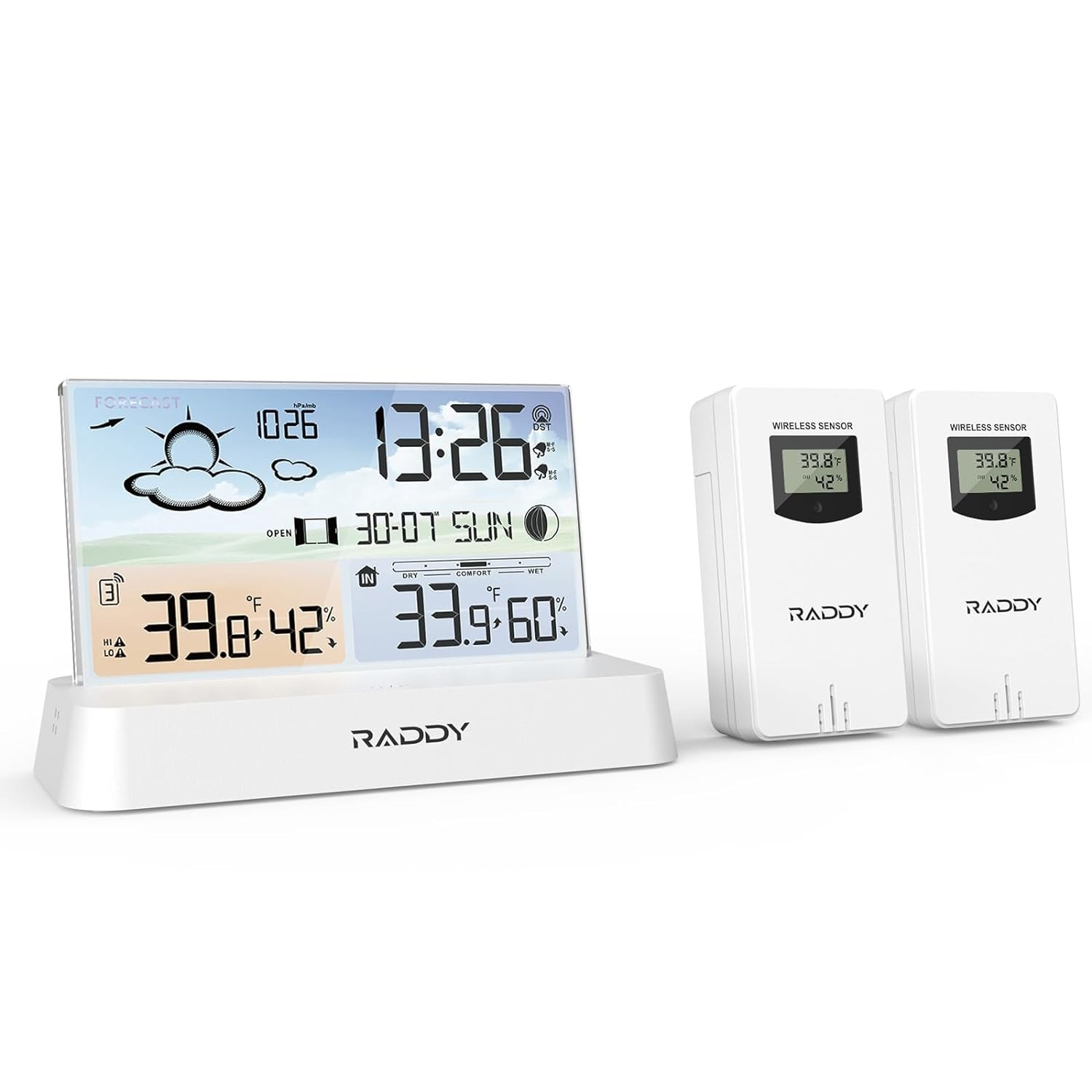 DT6 Weather Station Indoor Outdoor, Atomic Clock, Digital Color Display Indoor and Outdoor Thermometer Hygrometer, Home Weather Station