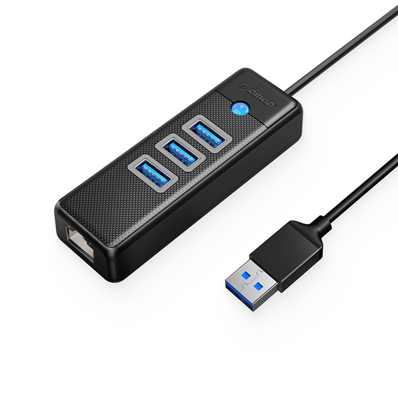 Orico 3 port USB-A 3.0 USB Hub with RJ45 - 15cm (ORICO-PW3UR-U3-015)