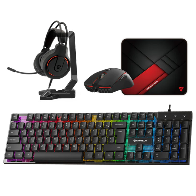 Fantech P51 5-in-1 Black Gaming Keyboard Combo with Mouse + Mousepad and Headset with Headset Stand (KBFTP51BK)