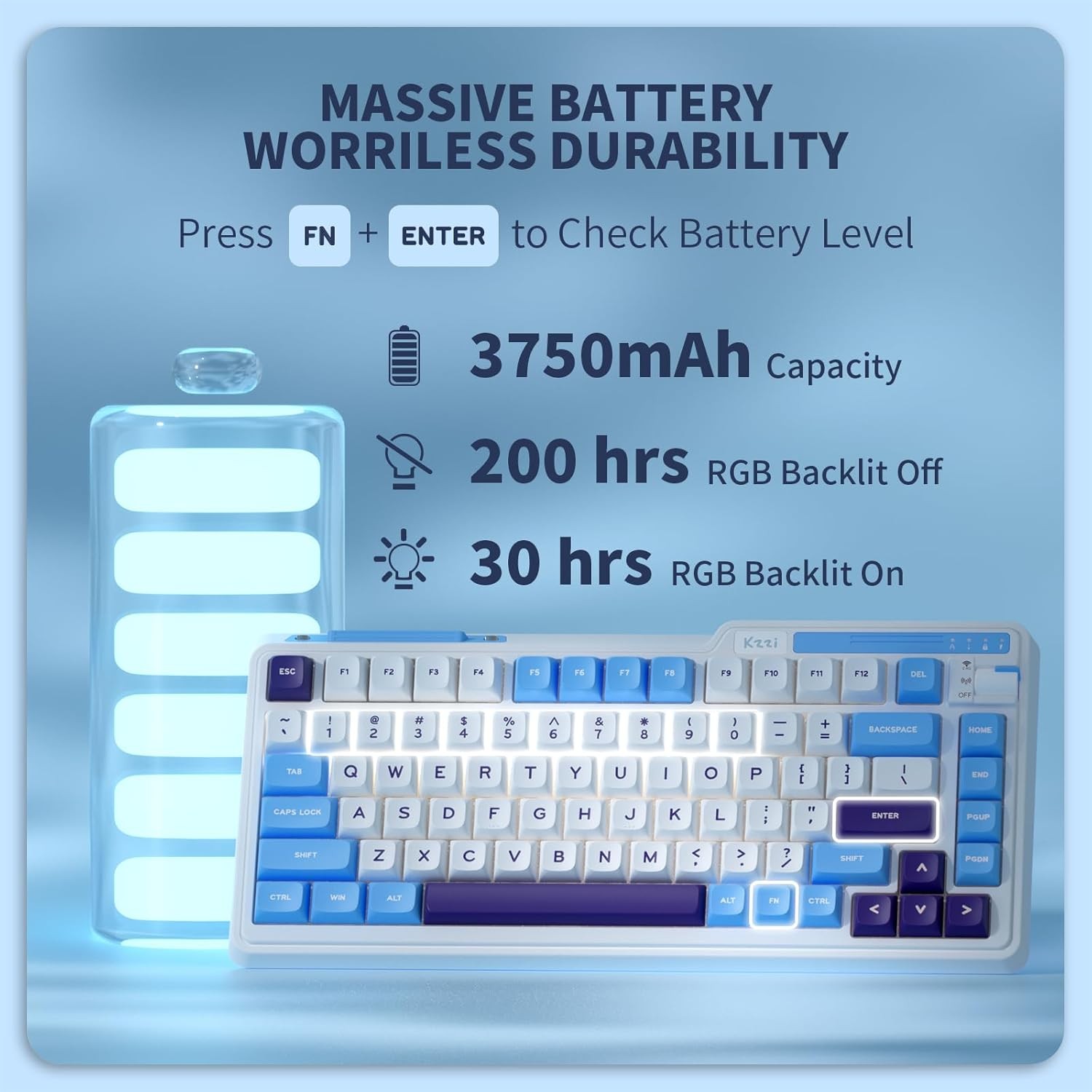 KZZI K75 Lite Wireless Mechanical 75% Gasket Mount RGB 3-Mode Hot Swappable 82 Keys Gaming Keyboard, Grand Sea