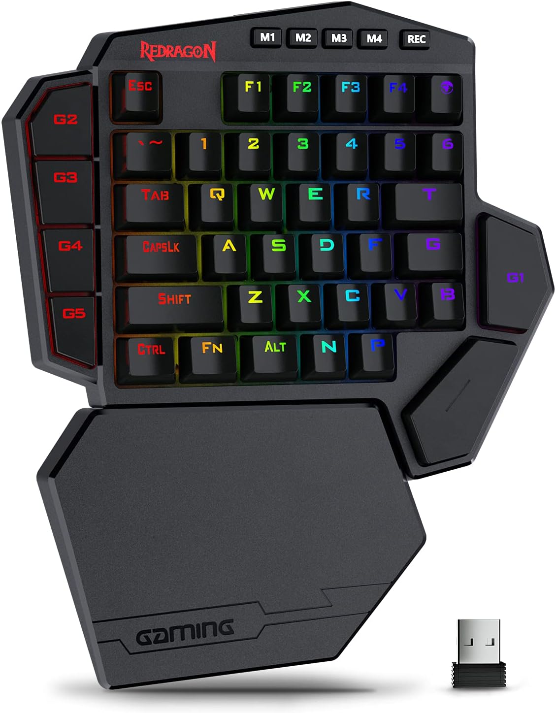 Redragon K585 PRO Wireless One-Handed 42 Keys 3-Mode RGB Gaming Keypad Mechanical Keyboard Wrist Support,Brown Switch