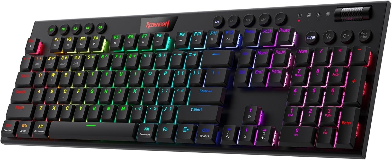 Redragon K618 PRO 3-Mode Wireless RGB BT/2.4Ghz/Wired Low Profile Mechanical Gaming Keyboard,Tactile Brown Switch