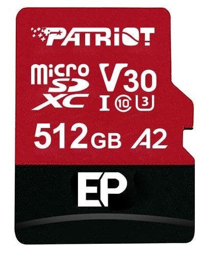 PATRIOT MEMORY EP Series 512GB microSDXC UHS-I CL10 U3 V30 A2 4K Video Supporting - PEF512GEP32MCX