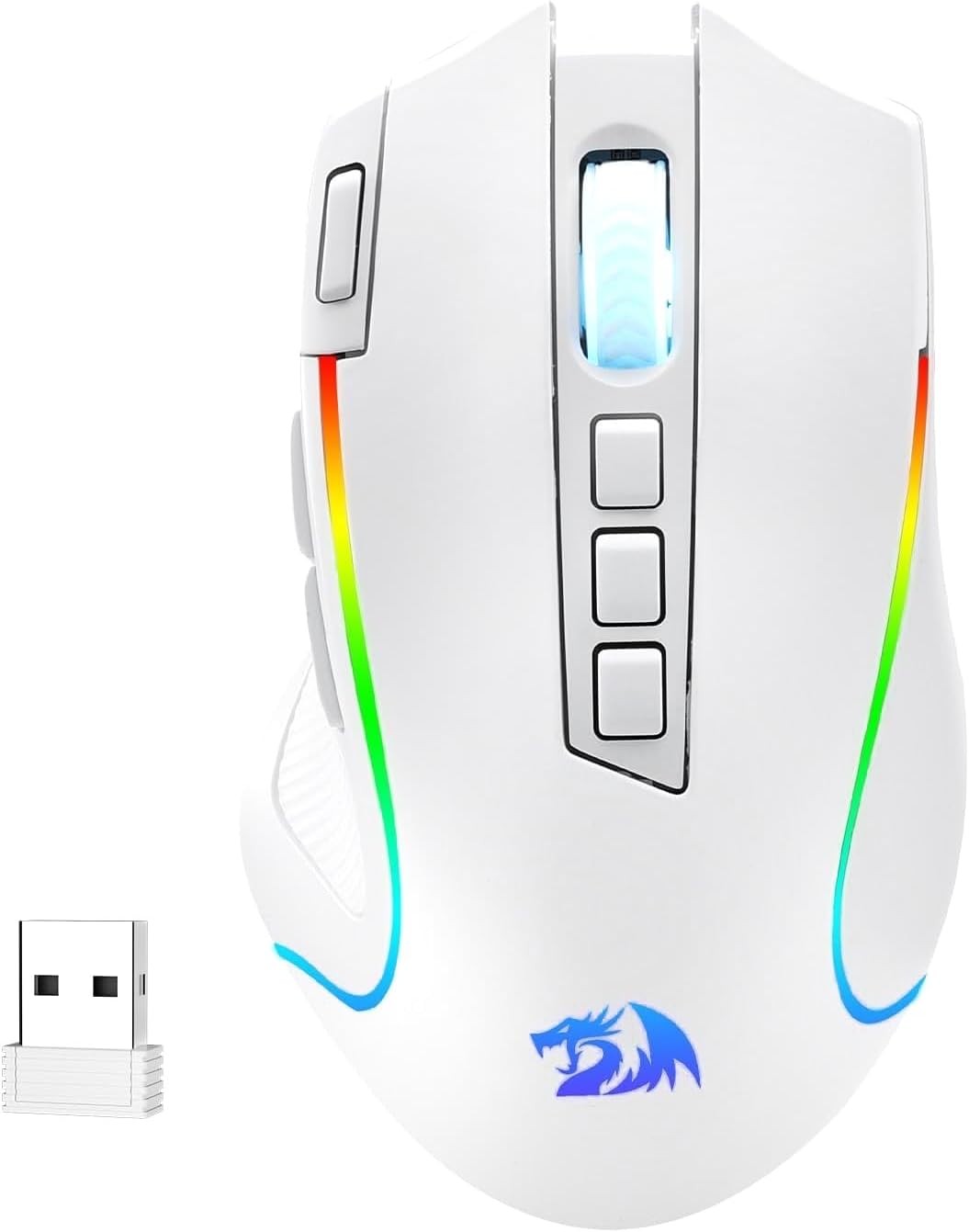 Redragon M612 PRO RGB Gaming Mouse 8000 DPI Wired/Wireless Optical Gamer Mouse 9 Programmable Buttons & 6 Backlit Modes BT & 2.4G Wireless, White