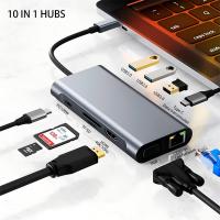 10 In 1 Hubs 4K HDMI Compatible USB-C USB C Type C To USB 4K HDTV VGA RJ45 Audio TF SD Hub Adapter Docking Station