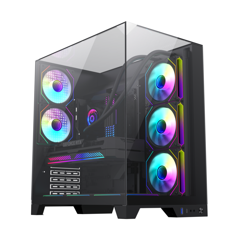 Gamemax ATX Tower, Support BTF, Three-sided glass， No fan