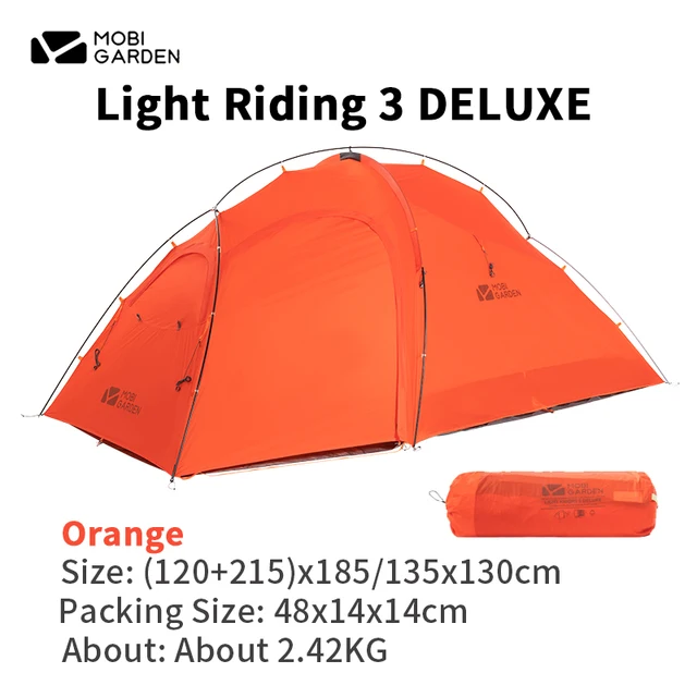 MOBI GARDEN Qingqi 3 DELUX Camping Tent Trekking Ultralight 2.4KG 3 Person 2 Layers Backpacking Hiking Travel Folding Portable  - ORANGE