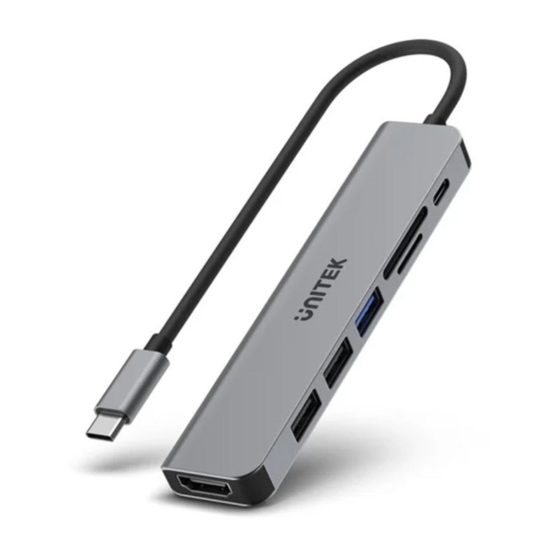 Unitek uHUB S7+ 7-in-1 USB-C 5Gbps Hub with 4K HDMI and 100W PD - Space Grey (UTH1118A)