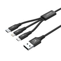 Unitek Braided 3-in-1 USB-A to USB-C + Micro USB + Lightning Multi-Charging Cable - 1.2m (UTC14049BK)