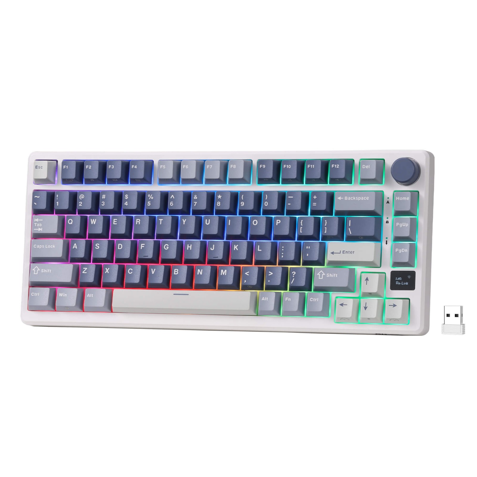 RK ROYAL KLUDGE M75 Mechanical Keyboard, RGB, 2.4Ghz/BT/Wired, Customized Switches, Blue, Mixed Color