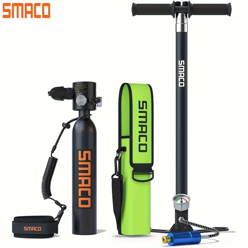 SMACO S300plus 0.5L Mini Scuba Tank-Black + 2nd Hand Pump + 0.5L Backpack