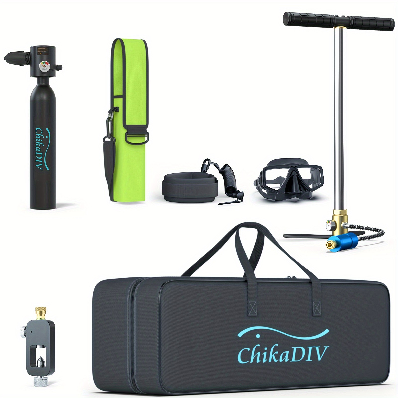 CHIKADIV C300Plus 0.5 Liter Mini Diving Cylinder Set C1-Black, Maximum 6-10 Minutes, Portable Diving Cylinders