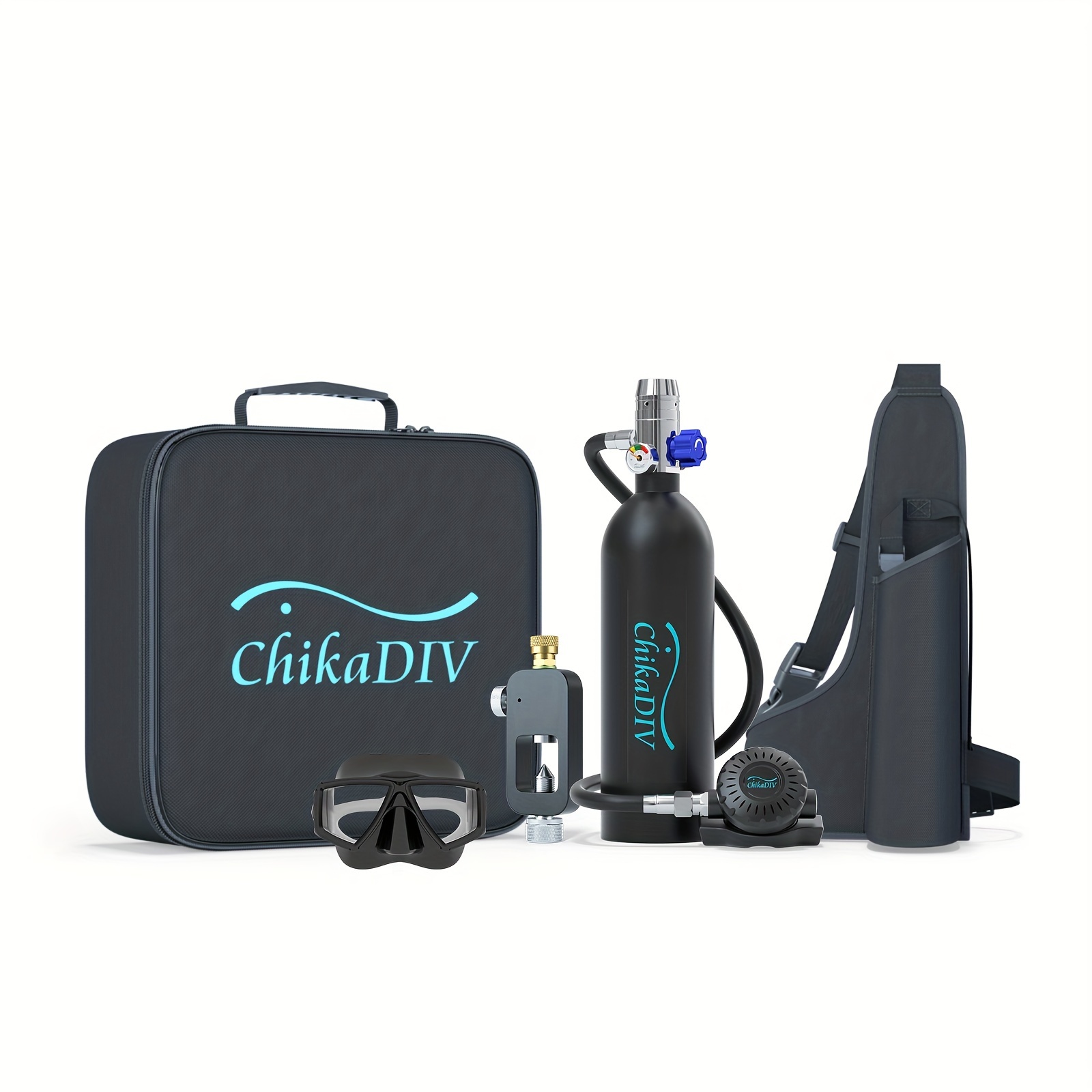 CHIKADIV C400 BLACK is a mini scuba cylinder that can be used underwater for 15-20 minutes, making it a must-have gift for portable diving equipment