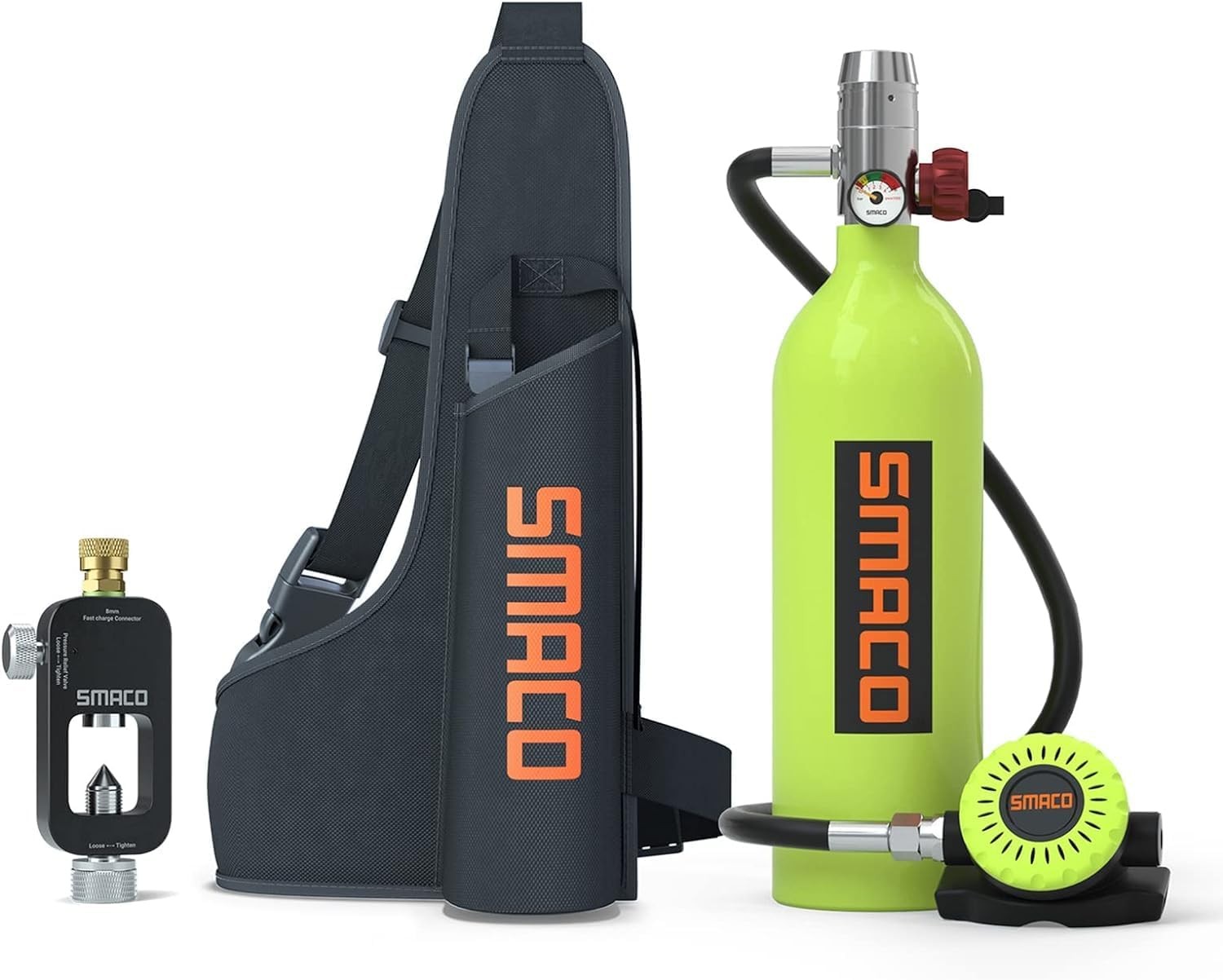 SMACO S400 Mini Scuba Tank-Green + 1L Backpack + Scuba Adapter