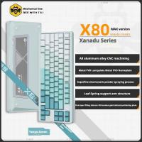 BEE WITH T&I X80 Max Mechanical Keyboard Aluminum Alloy Customized Tri-Mode Keyboard Bluetooth/Wired/2.4g X80 Max Cyan