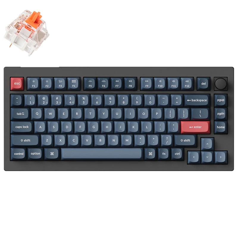 Keychron V1 Max QMK Wireless Mechanical Keyboard Hot-Swap RGB Backlight Silent Red Switch - Black (KBKCV1MD6)