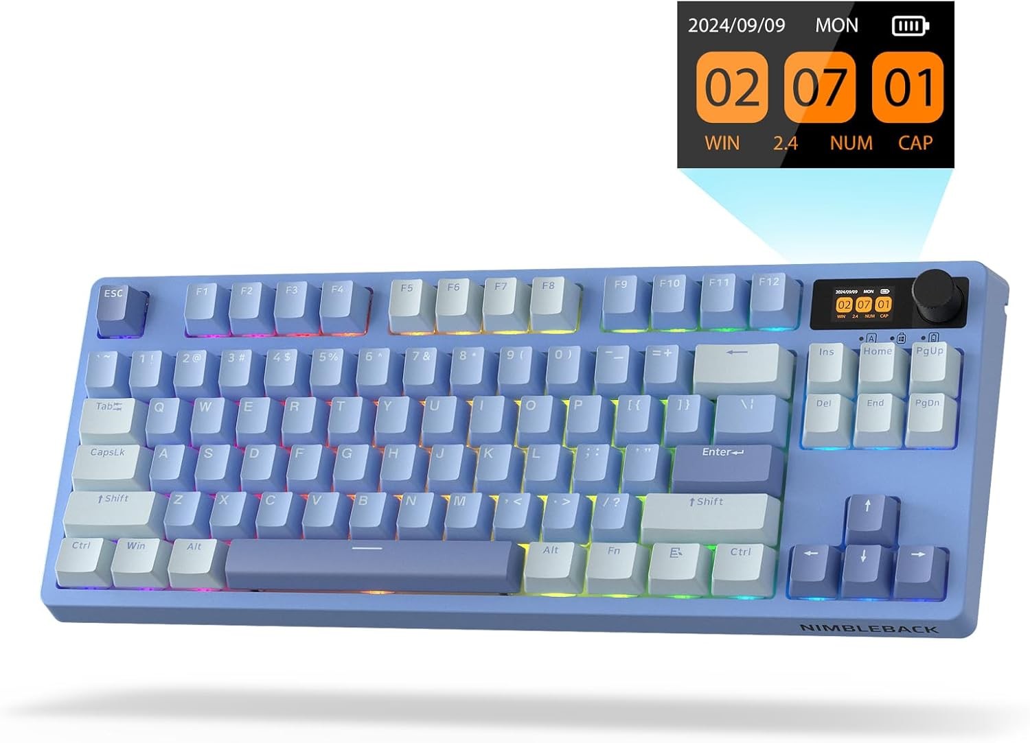 LTC Nimbleback NB841 PRO 75% Wireless 2.4G/ BT/USB-C Wired RGB 84 Keys Gaming Mechanical 3-Layer Dampener, Hot Swap PCB Keyboard Lake Blue Switches, B