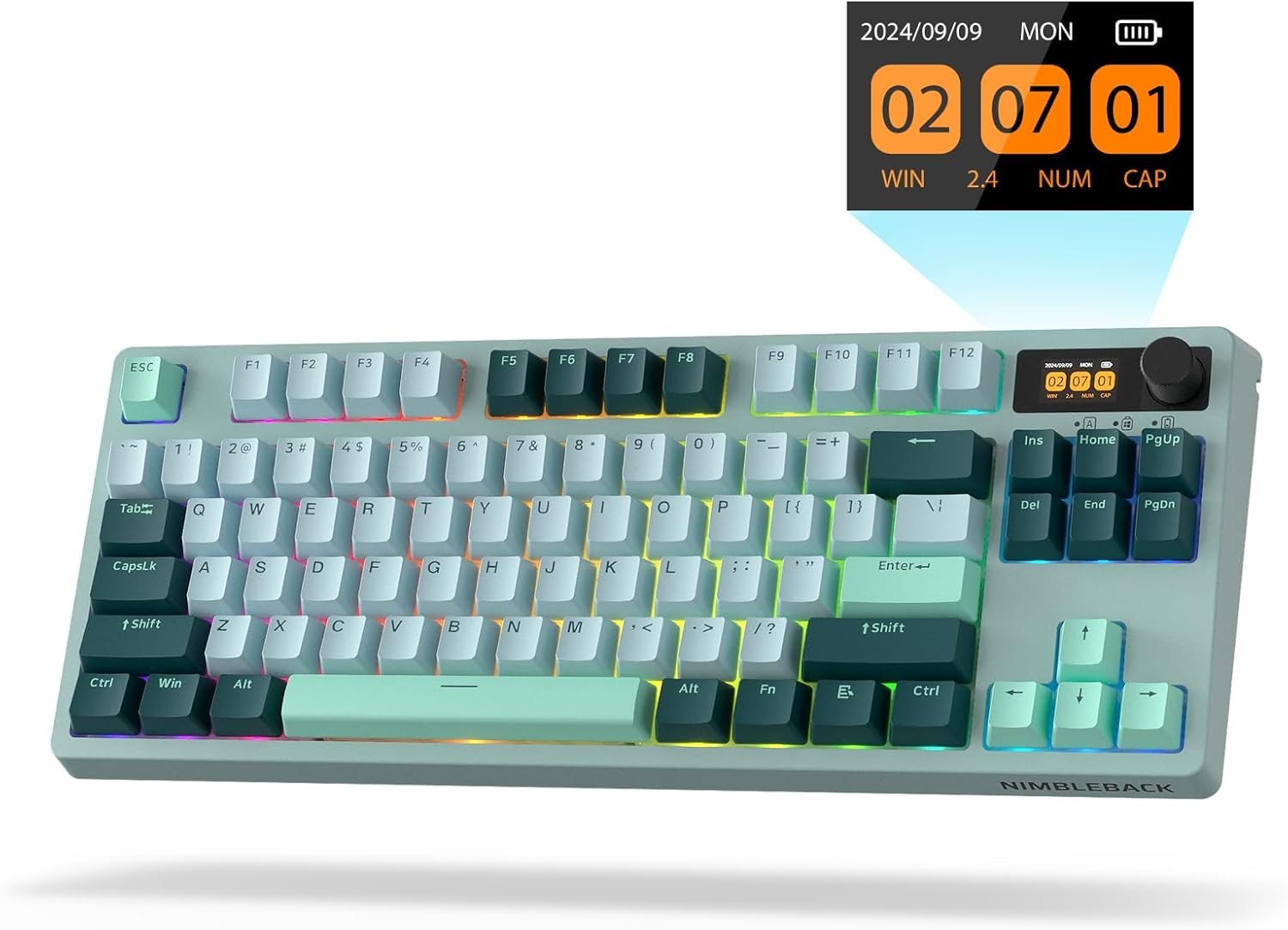 LTC Nimbleback NB841 PRO 75% Wireless 2.4G/ BT/USB-C Wired RGB 84 Keys Gaming Mechanical 3-Layer Dampener, Hot Swap PCB Keyboard Lake Blue Switches, G