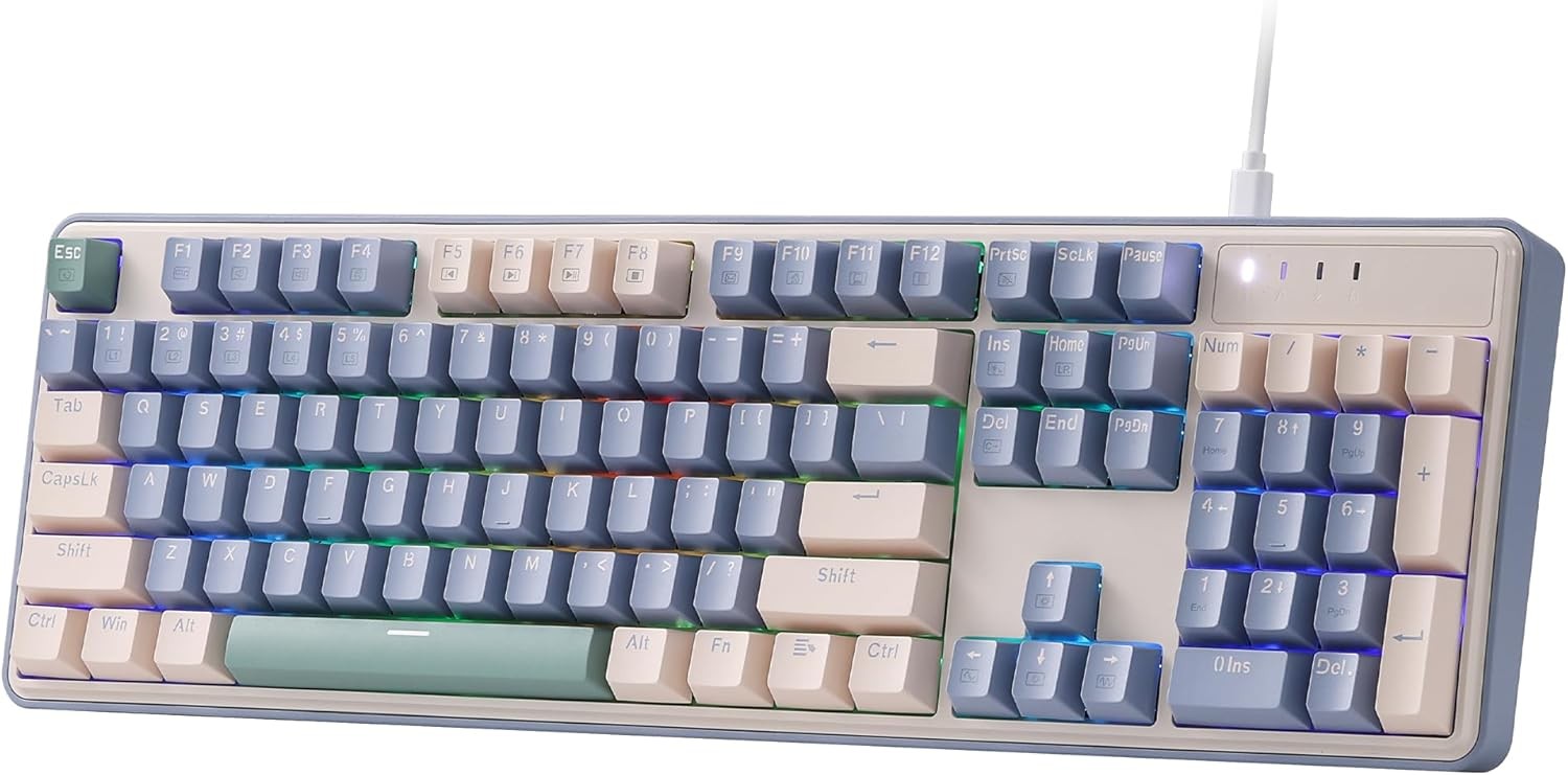 Redragon K685 104 Keys Wired Gasket RGB Gaming 100% Layout Mechanical Hot-Swap Socket Keyboard, Vintage Blue
