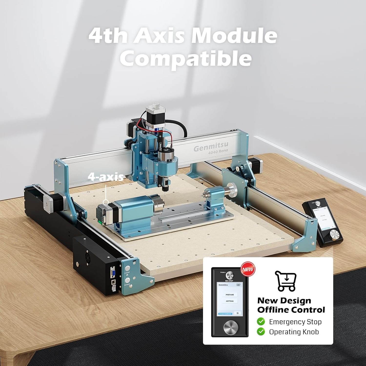 Genmitsu 4040 Reno CNC Router Milling Machine for Woodworking Acrylic Cutting, Belt Driven, Quieter Movement, Wood Metal Carving Cutter Engraver