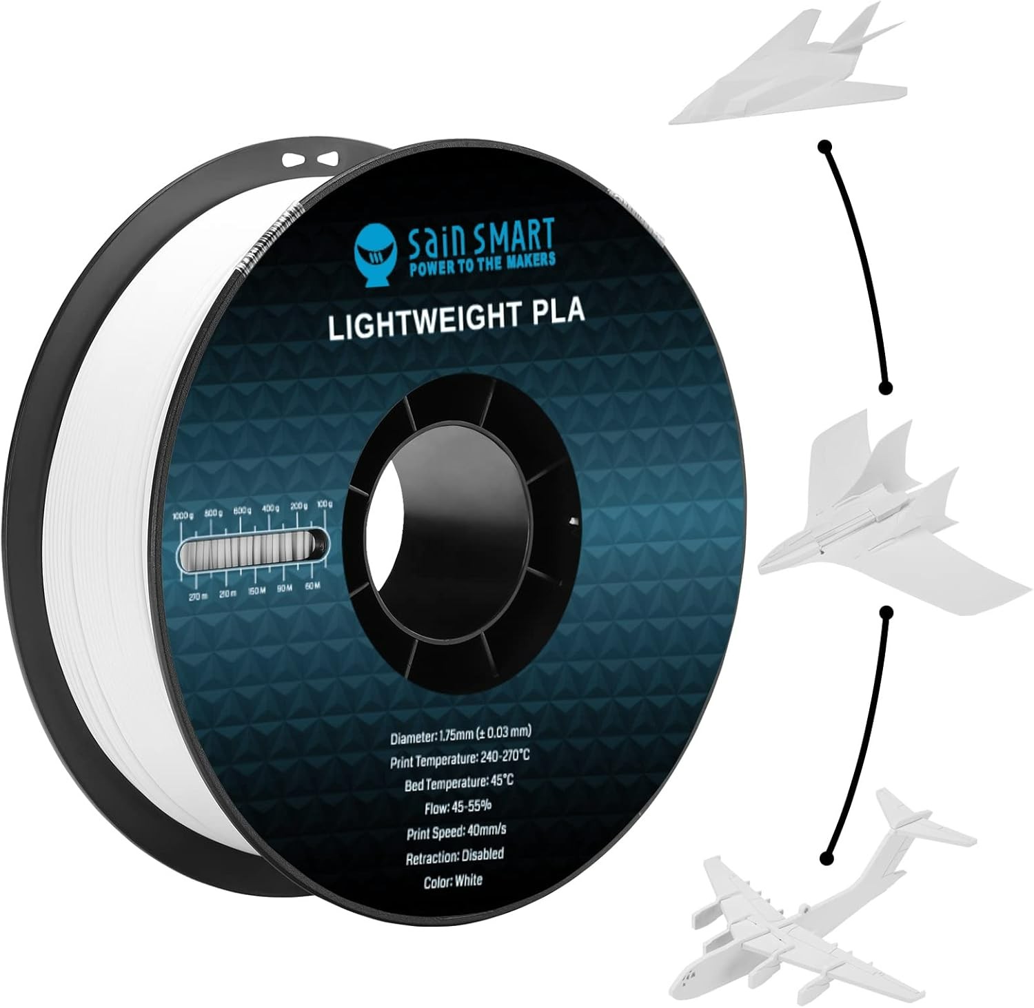 SainSmart Light Weight Filament 1.75mm, LW-PLA Low-Density Active Foaming 3D Printer Filament