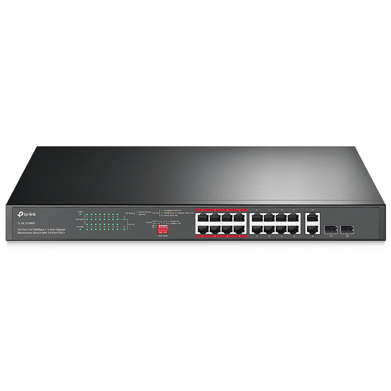 TP-Link 16-Port 10/100Mbps + 2-Port Gigabit Unmanaged PoE Switch (TL-SL1218MP)