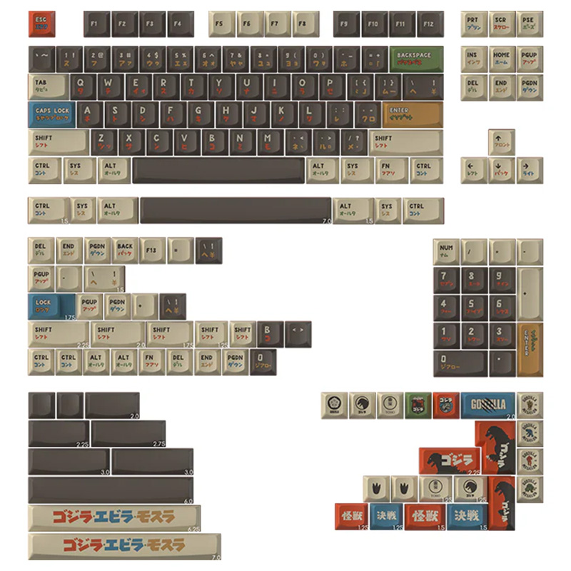 Keytok SMILE Profile Black Classic Godzilla Dye-Sub PBT Keyaps - 173pcs Set (KTSMILEGDZ)