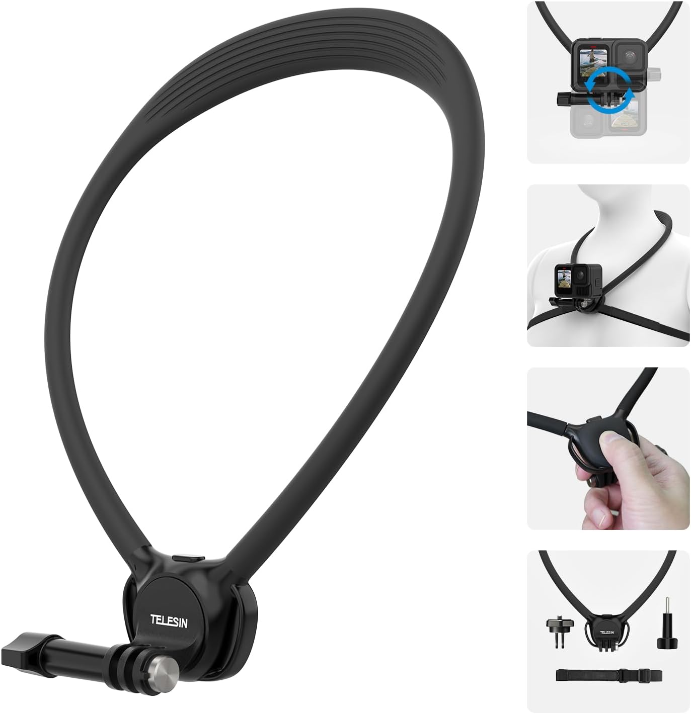 TELESIN Neck Mount with Air Cushion, Action Camera Hand Free POV/Vlog Selfie Mount for GoPro Hero 13-5, Insta360 X3/X4, Ace Pro, DJI Action 3/4/5 Pro