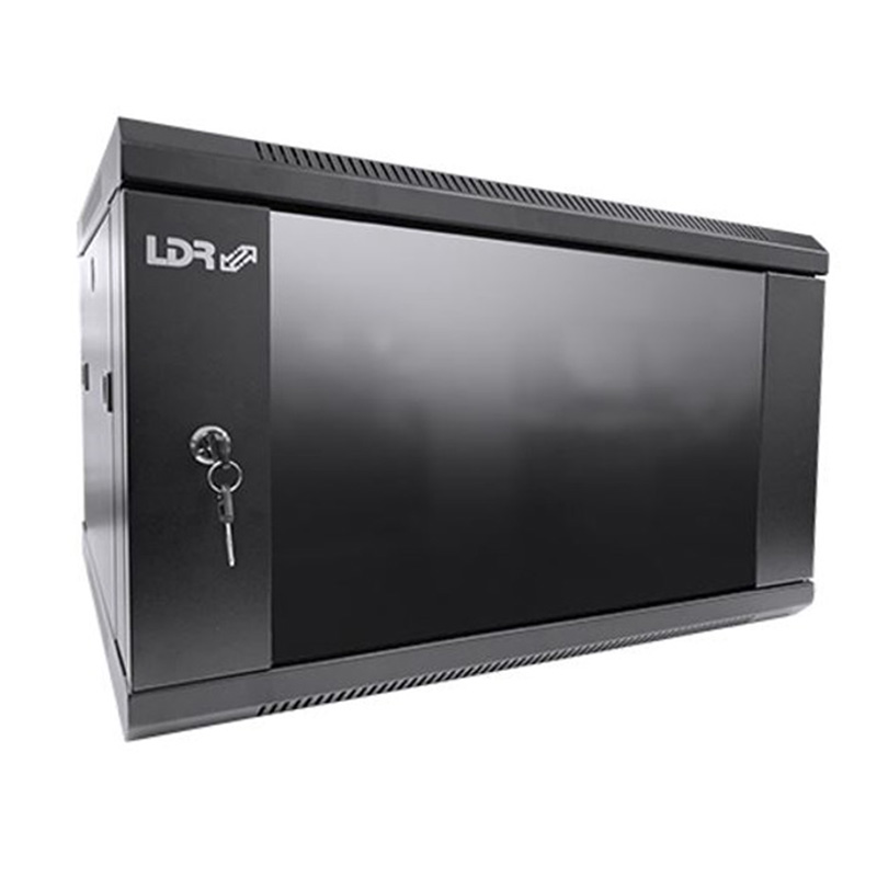 LDR Assembled 6U Hinged Wall Mount Cabinet 600mm x 550mm Glass Door - Black (WB-DS65060NB)