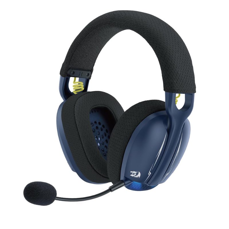 Redragon H878 3-Mode Wireless Blue Lighting Gaming Headset - Lightweight - 7.1 Surround Sound 40MM Drivers - Detachable Microphone, Black&Blue