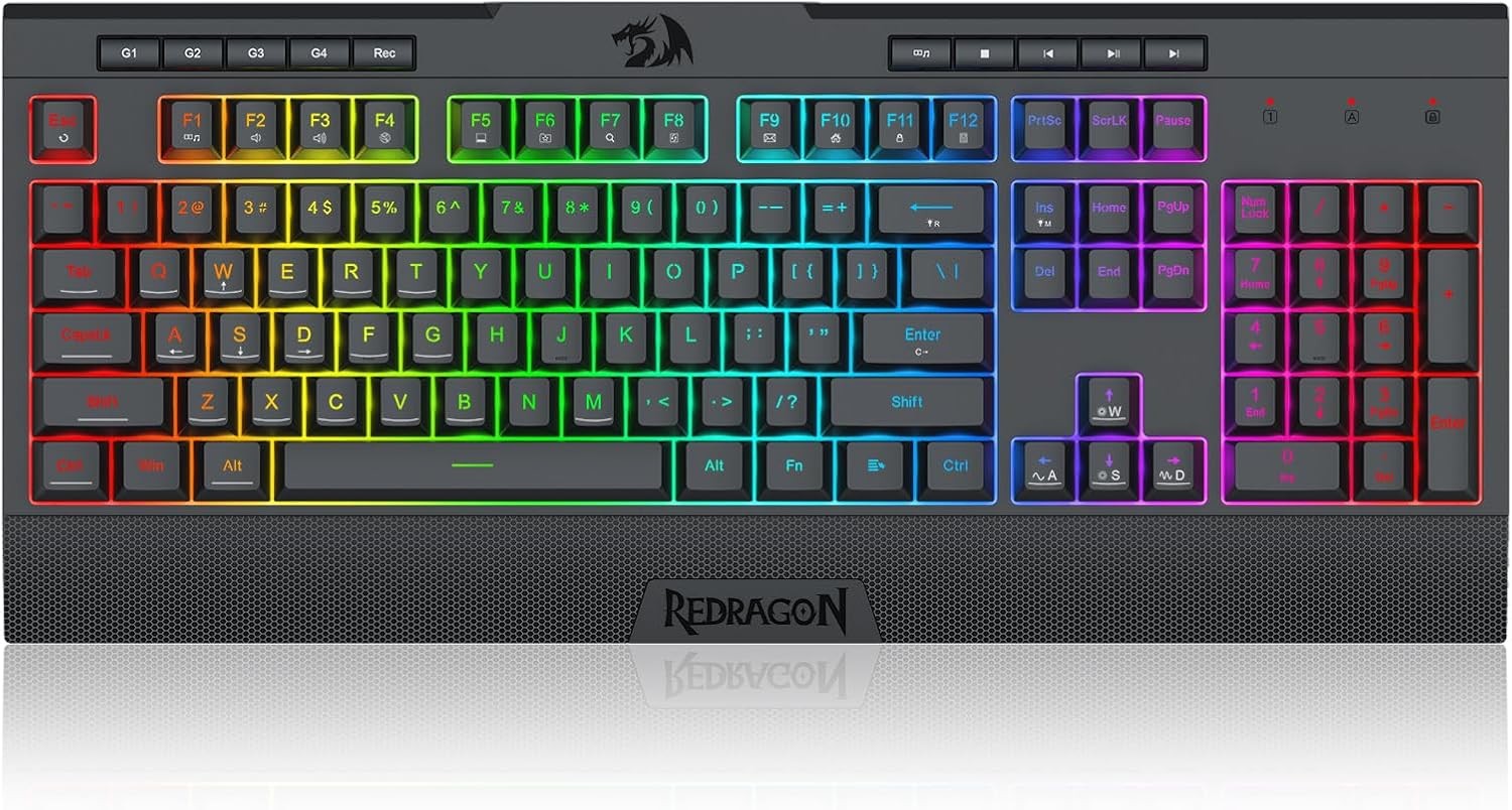 Redragon K525 PRO RGB 3-Mode Wireless Membrane Gaming Keyboard with Multimedia Keys, Linear Mechanical-Feel Switch, 4 Extra On-Board Macro Keys