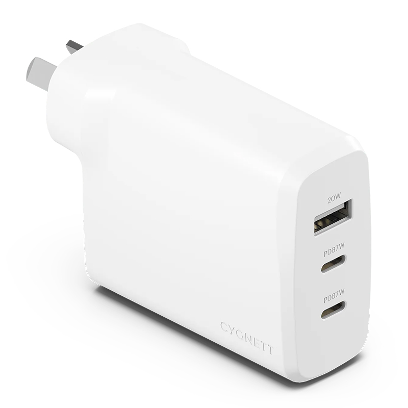 Cygnett PowerPlus 87W Triple Port Fast GaN Wall Charger (CY4770PDWCH)