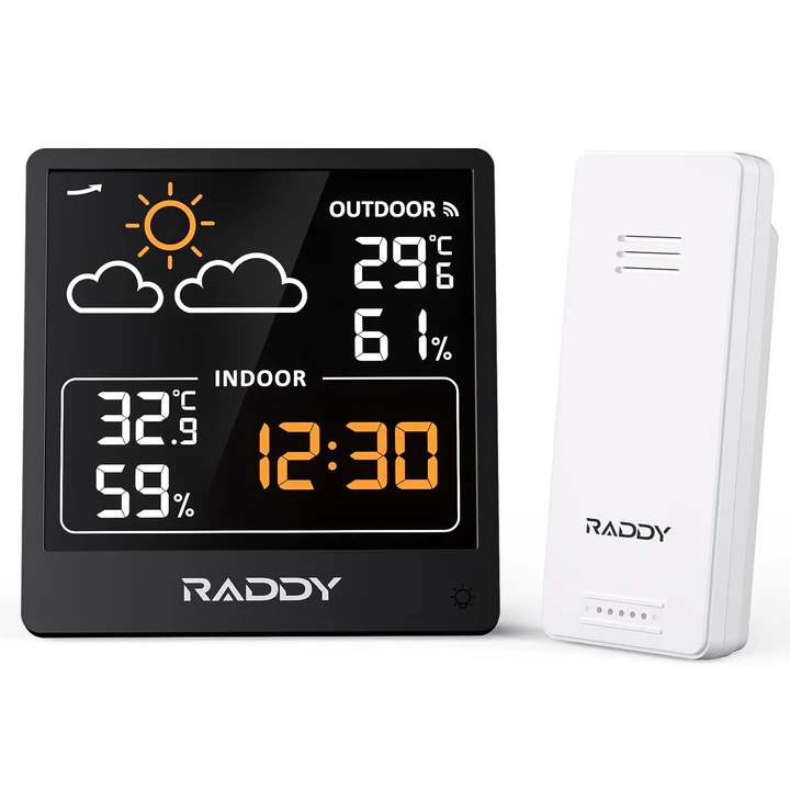 Raddy WF-50V Indoor Outdoor Thermometer Hygrometer, Wireless Weather Station Temperature & Humidity Monitor with 5.0’’ VA Display Weather Forecast