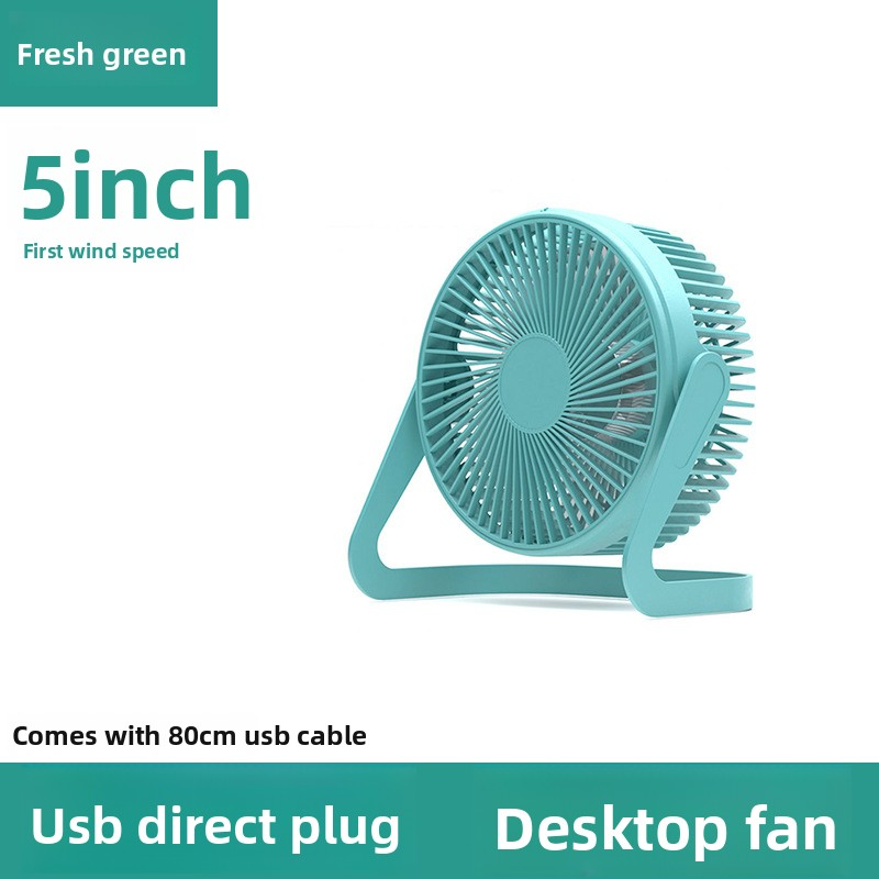 New Small Fan Office Desktop Charging Fan USB Dormitory Student Electric Fan High Airflow Endurance Fan 5-inch light blue 