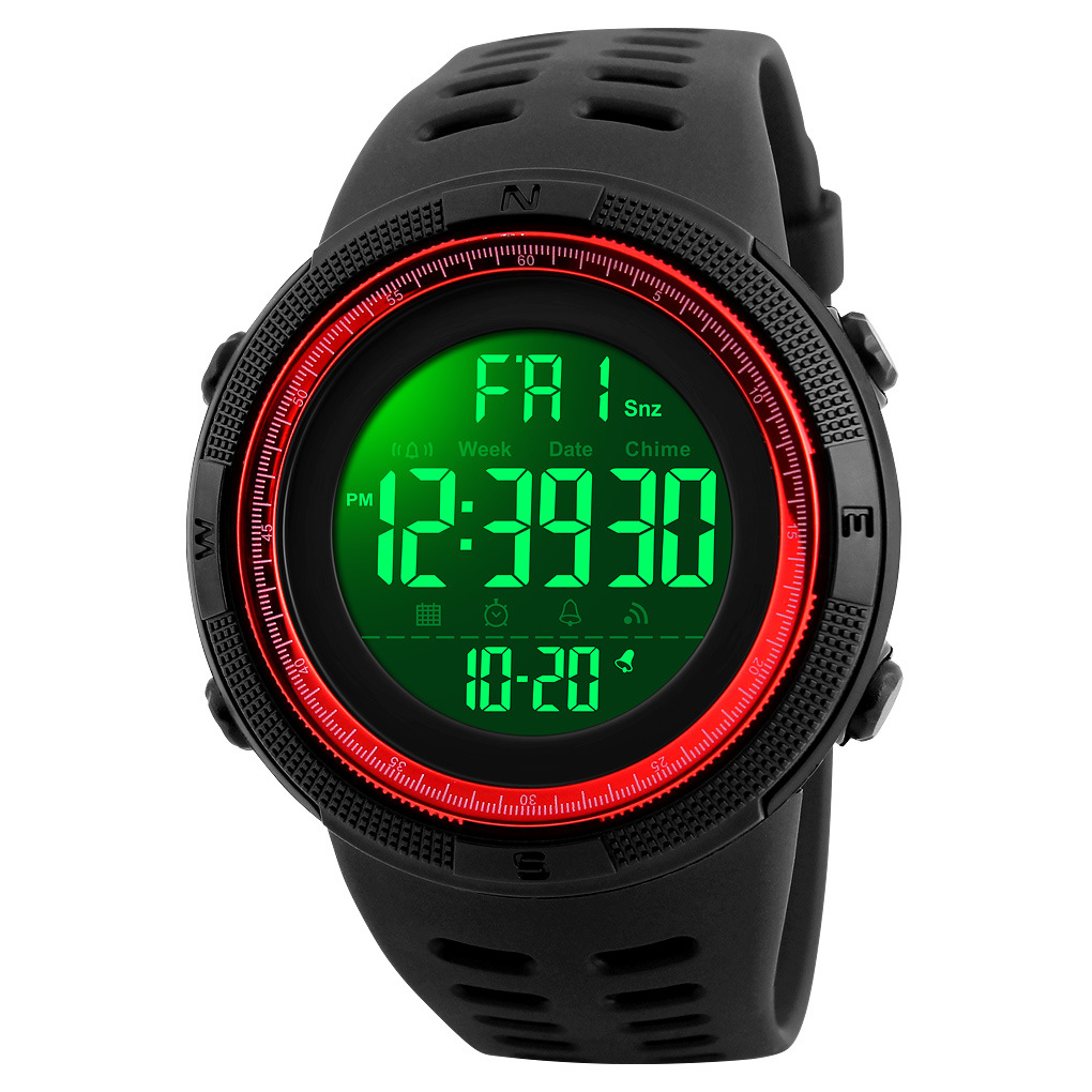 Fashionable men's trendy electronic watch, outdoor sports student watch, waterproof sports watch, electronic watch 1251-red