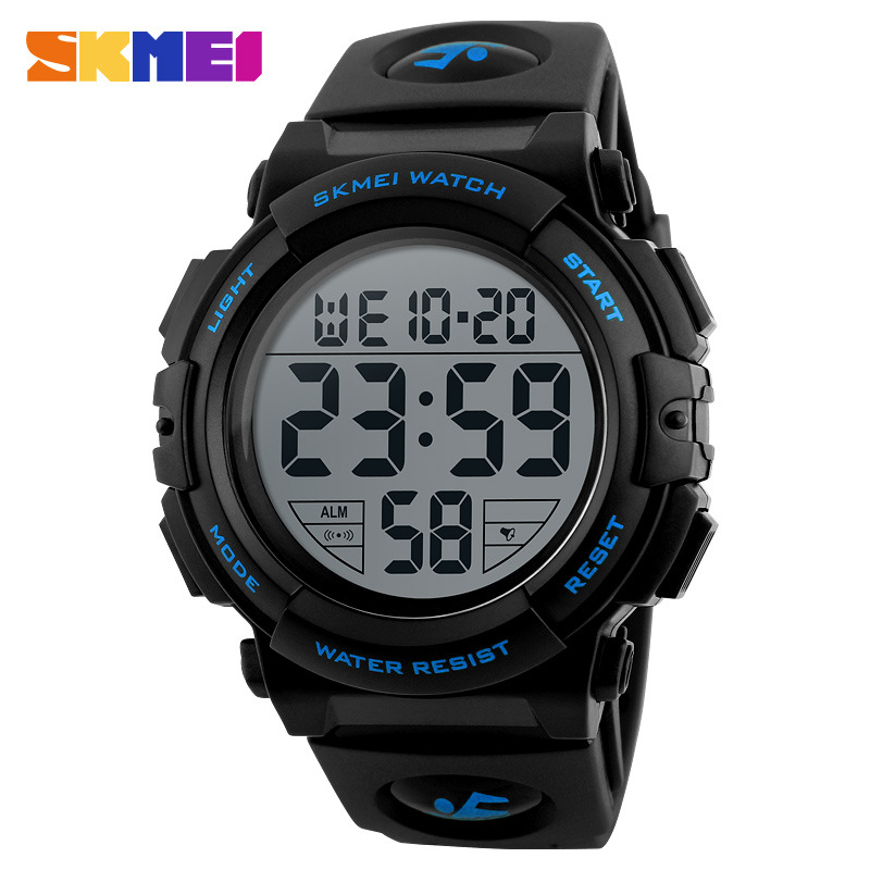 Men's large dial waterproof watch multifunctional outdoor sports trend electronic watch 1258-blue