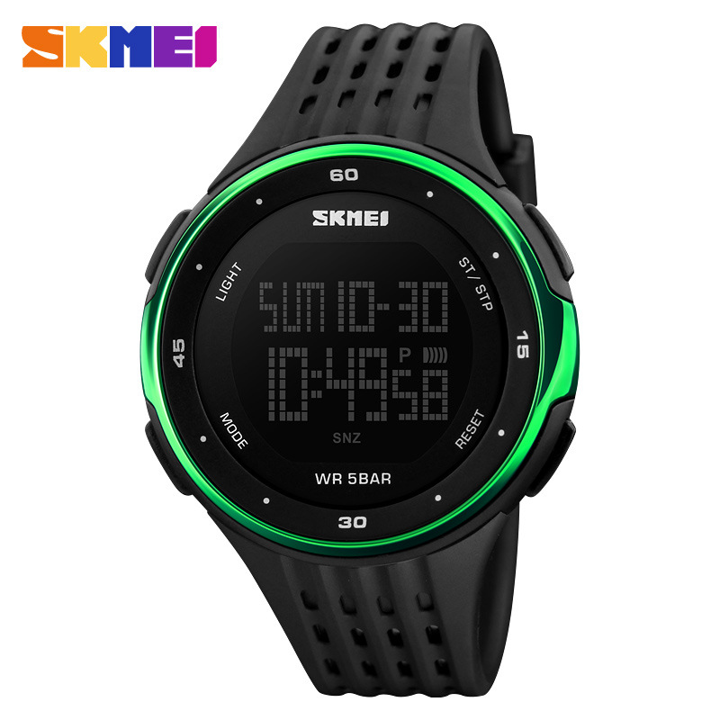 Men's multifunctional waterproof sports electronic watch with large dial for male students, mountain climbing outdoor watch 1219-green