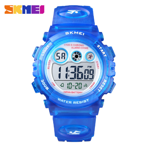 Multi functional waterproof children's watch with colorful LED luminous transparent case, personalized student electronic watch 1451-dark blue