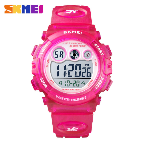 Multi functional waterproof children's watch with colorful LED luminous transparent case, personalized student electronic watch 1451-rose red