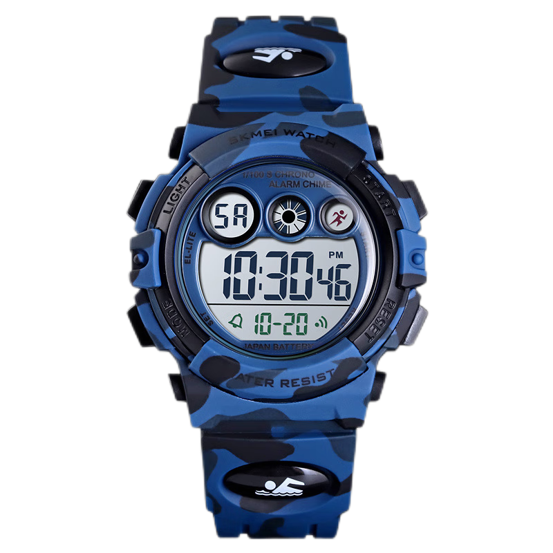 Single display electronic watch, student children's sports multifunctional shockproof and waterproof watch 1547-dark blue