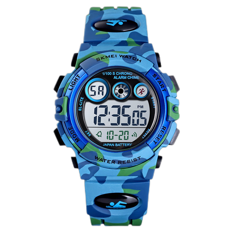 Single display electronic watch, student children's sports multifunctional shockproof and waterproof watch 1547-light blue