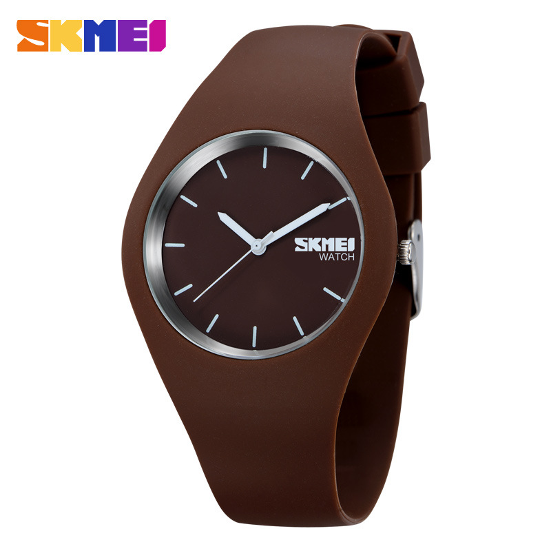 Student silicone waterproof pointer watch simple men's and women's jelly colored gift electronic watch 9068-coffee